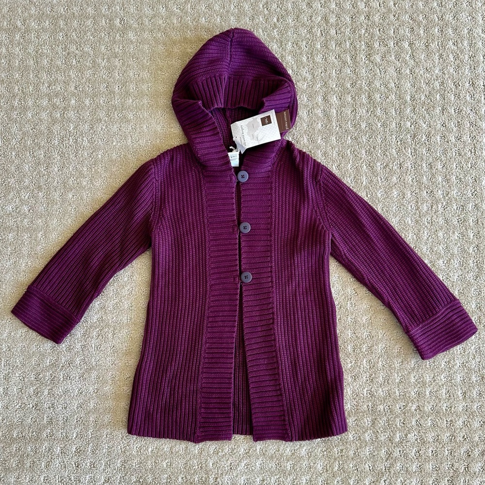 NWT Tea Collection Girls’ Plum/Purple Hooded Cardigan, Size 4